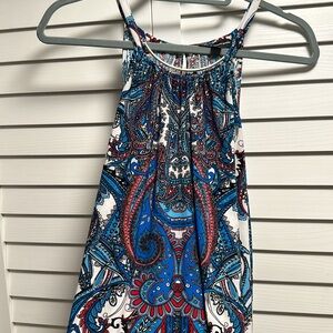 Inc sleeveless paisley loose long top metal collar accent XXL red white & blue